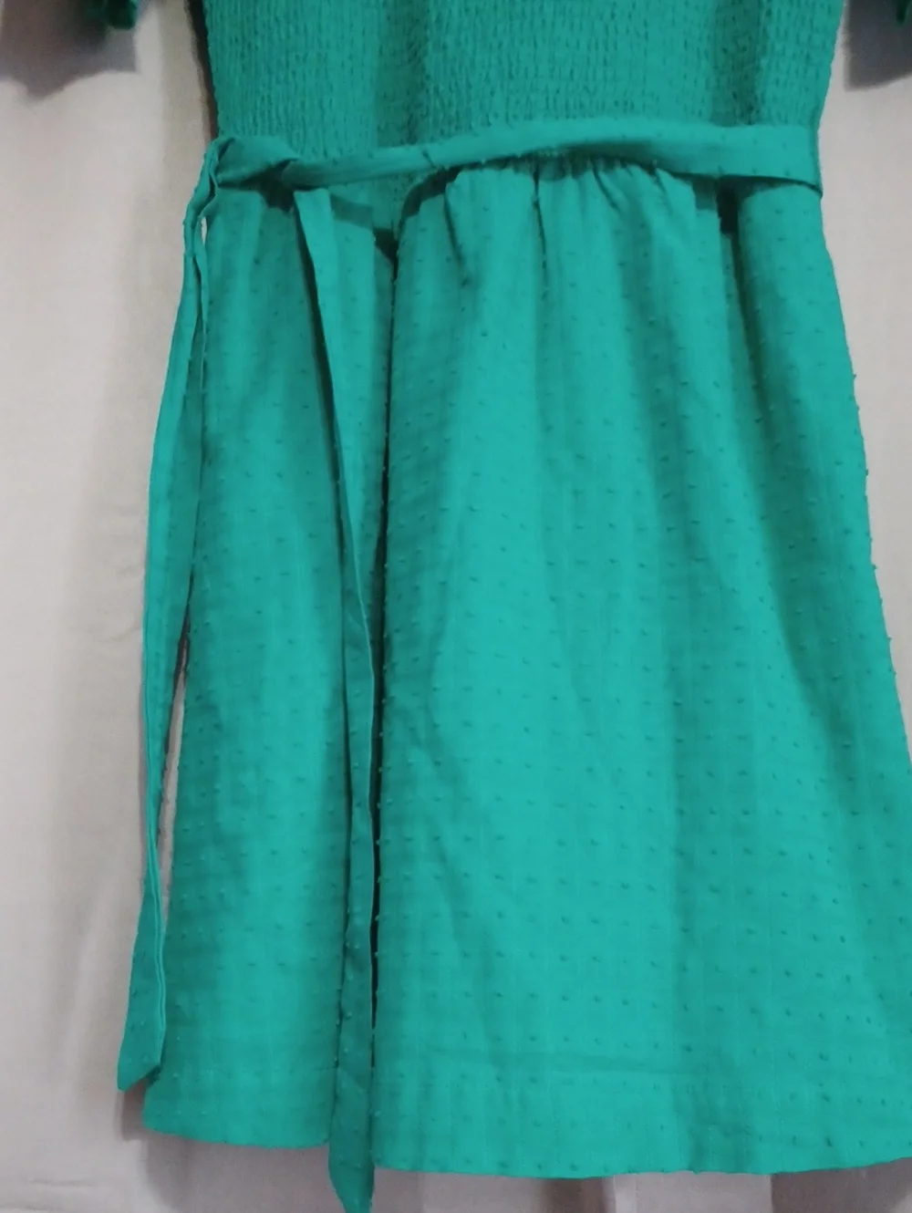 Draper James Green Smocked Puff Sleeve Square Neck Cotton Dress Pockets Size L